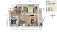 Top 2-Zimmer-Sonnenwohnung mit eigenem Stellplatz im zentralen Lichtenrade - Vermaßter Grundriss